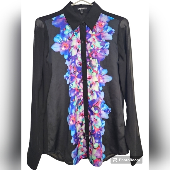 Express Collared Sheer Blouse Small Petite - Picture 2 of 6